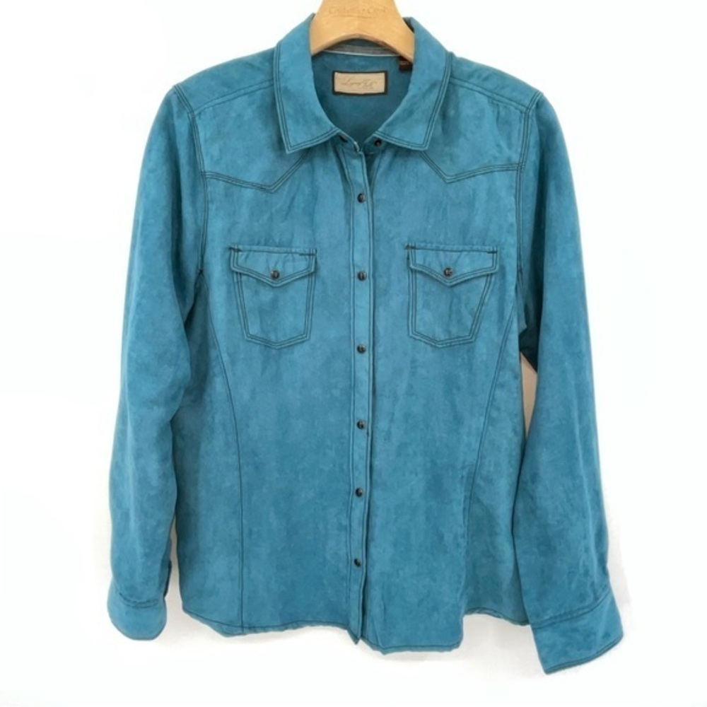 Legacy Falls Faux Suede Western Top Blue Size Medium H24‎